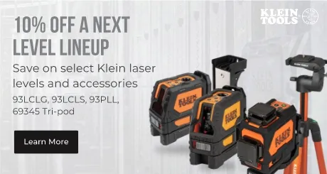 Klein tools. 10% off a next level lineup. Save on select Klein laser levels and accessories. N3L CLG, N3LC LS, N3P LL, 69345 tripod. Learn more