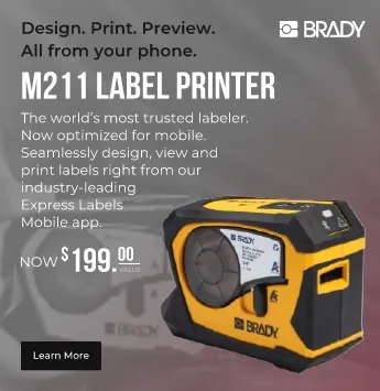 Brady M211 space label printer. The world's most trusted label, now optimized for mobile seamless design, view and print labels right from our industry- leading express labels mobile app. Now $199.00.