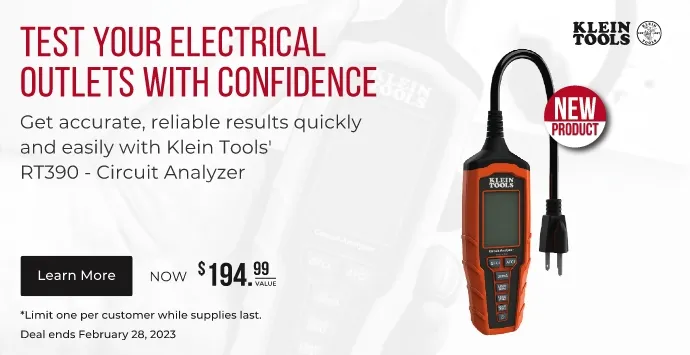 Test your electrical outlets with confidence. Get accurate, reliable results quickly and easily with Klein Tools' RT390 - Circuit Analyzer. Now $194.99 value