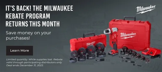Milwaukee tools. It's black! The Milwaukee rebate program returns this month period save money on your purchases!  Limited quantity. While supplies last. Rebate valid through participating distributors only. Deal ends December 31st, 2023