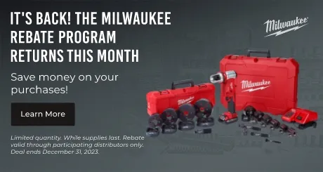 Milwaukee tools. It's black! The Milwaukee rebate program returns this month period save money on your purchases!  Limited quantity. While supplies last. Rebate valid through participating distributors only. Deal ends December 31st, 2023