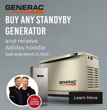 Generac. By any standby generator and receive Adidas hoodie. Deal ends March 31st, 2023