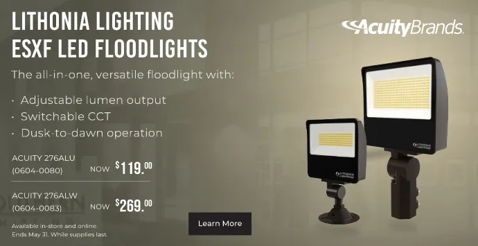 The all-in-one, versatile floodlight with: Adjustable lumen output. Switchable CCT. Dusk-to-dawn operation. Acuity 276ALU Now $119 each. Acuity 276ALW Now $269 each.